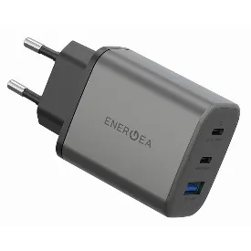 Сетевое зарядное устройство EnergEA AmpCharge GaN65 2xUSB-C + USB-A, PD, PPS, QC3.0, 65W, Gunmetal, металлический